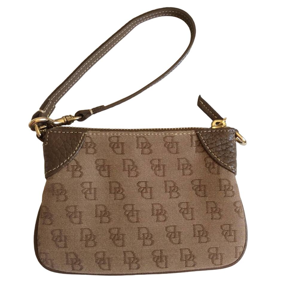 Dooney & Bourke Logo Wristlet Brown Tan Bag Purse